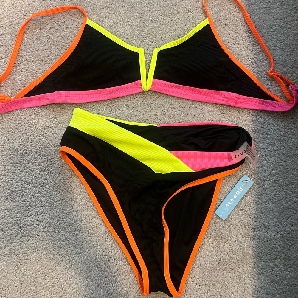 NWT POPVIL Vibrant Colorblock Bikini Set